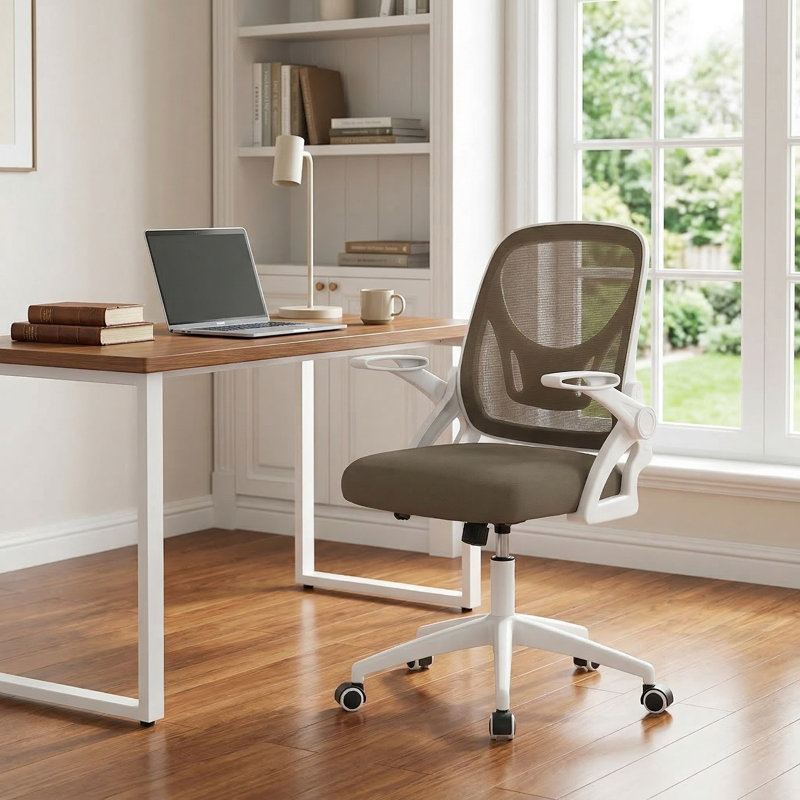 Adjustable Ergonomic Computer Office Desk Chair With Built In Lumbar Support And Flip Up Padded Armrests For Home Office Study Workstation Conference Room