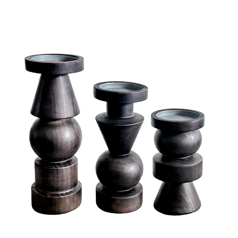 Ensemble de 3 porte-bougies en bois 11 po