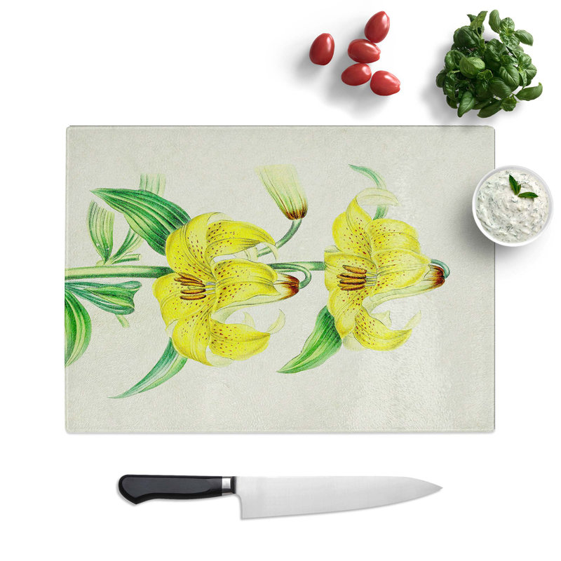 Glass Illustration of Yellow Lilies Chopping Board, 28.5 cm W x 20 cm L