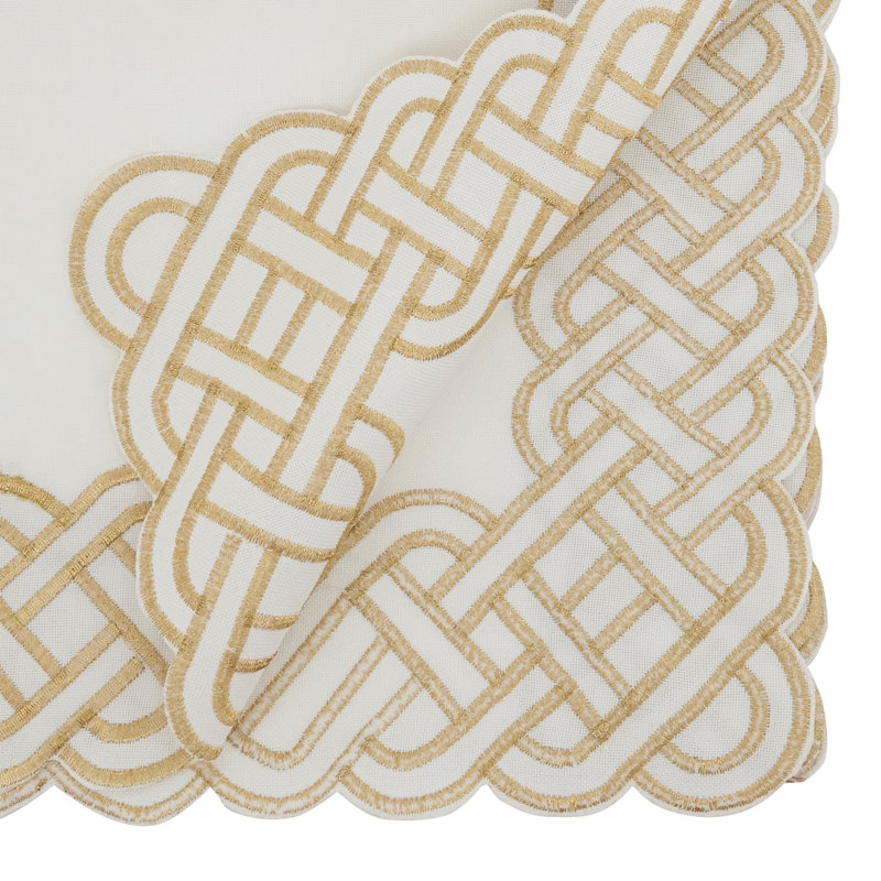 Table Runner With Braid Embroidery, Gold, 90" x 16"