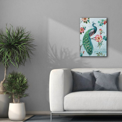 «Blue Feathered Peacock I» par Lisa Audit, art mural sur toile