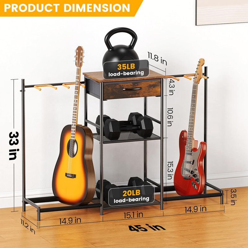 3-Tier Guitar Stand Multiple Guitars, Guitar Rack with Amp Stand & Cloth Drawer