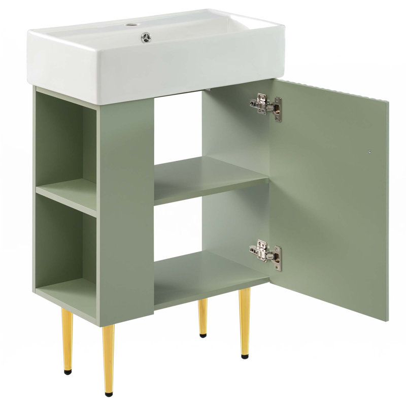 Meuble-lavabo 21,6 po avec lavabo simple en céramique, rangement à gauche, Vert