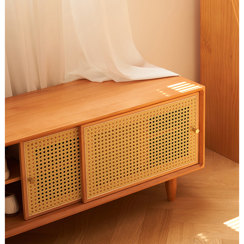 Armoire à chaussures minimaliste en rotin de bois massif, H 17,72 po x l 39,37 po x P 13,78 po, Orange