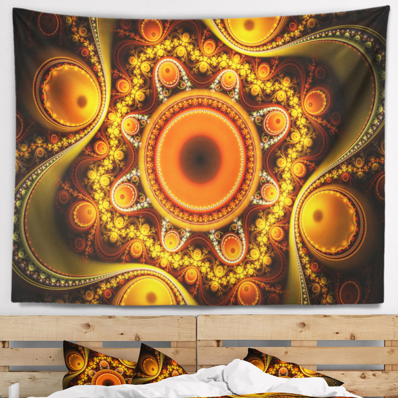 Motif fractal doré avec cercles tapisserie abstract, H 68 po x l 80 po