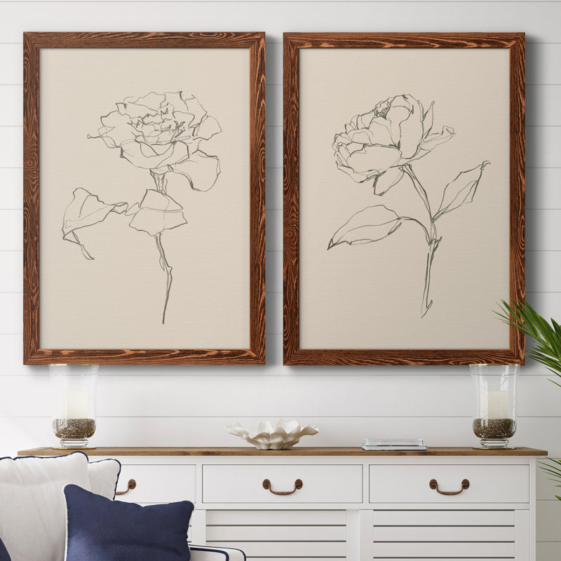 Floral Contour Study I - Toile encadrée de qualité supérieure - prête à être accrochée, H 31,5 po x l 47 po x P 1,5 po