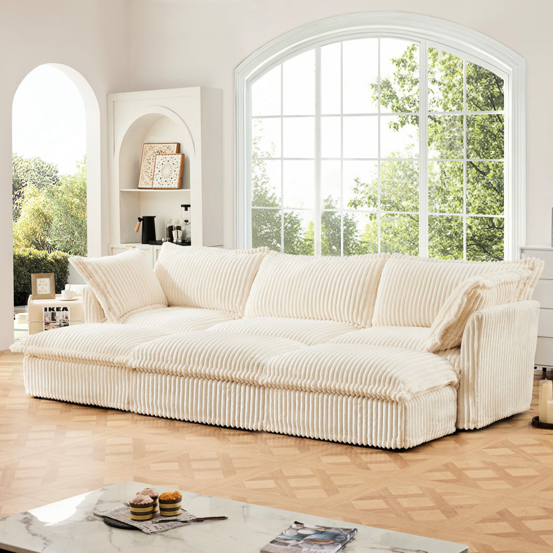 Assemblage facile 3 avec 3 repose-pieds, salon élégant en velours côtelé crème