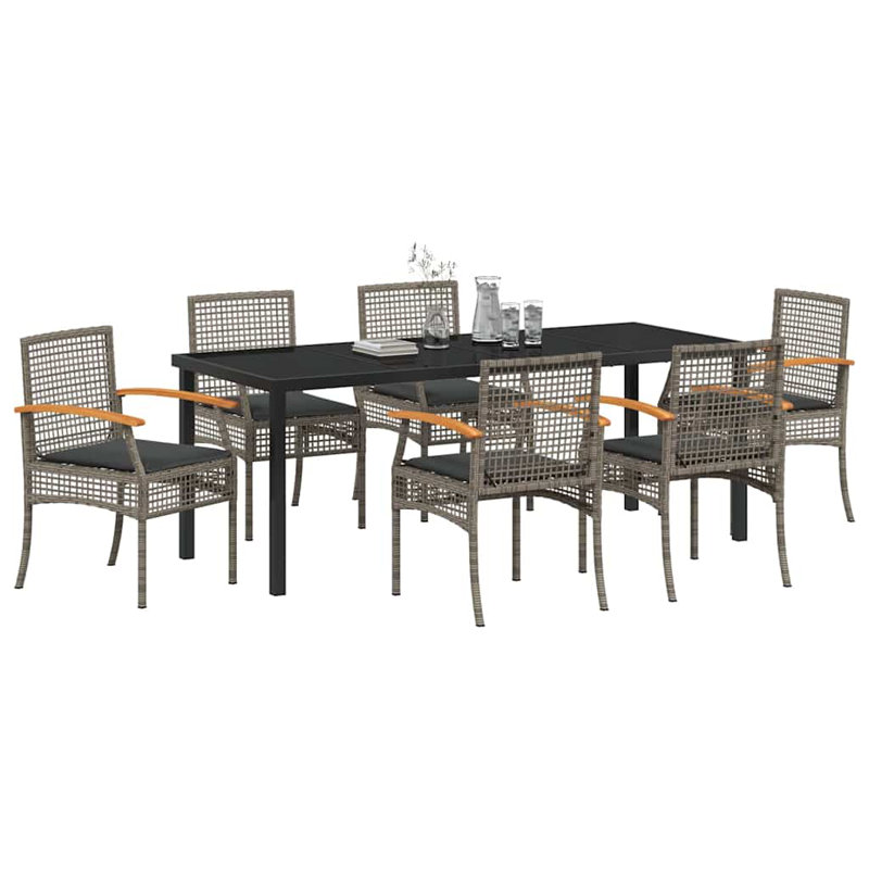  Ensemble de salle à manger de jardin avec coussin 7 pièces en rotin gris et noir, 28.74" H x 78.74" W x 31.5" D, 6