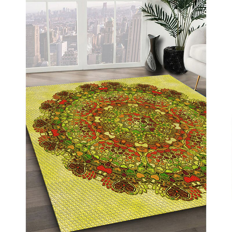 Tapis 100% à motifs lavables à la machine 2989_PAT1874_YW, Carré 7 pi