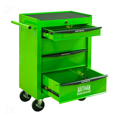 Coffre à outils roulant en métal avec 4 tiroirs, armoire à outils à 4 tiroirs de 20 po avec glissières à roulement à billes, coffre à outils en acier - rouge et noir, buffet