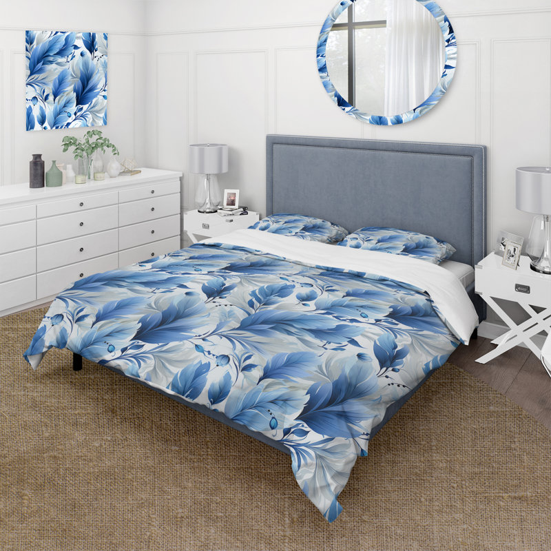 Ensemble de housse de couette Sapphire Blue Dove Feathers II, Housse de couette pour grand lit et 2 taies décor