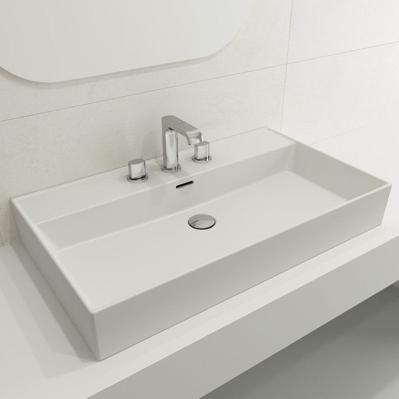 Milano 31.69'' L Bathroom Sink, Matte White, Single-Hole