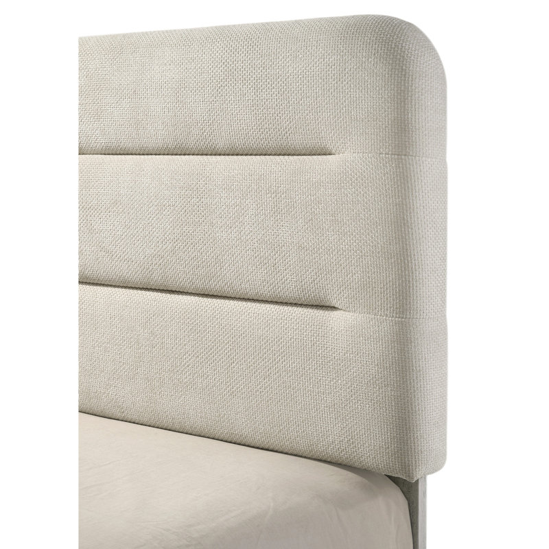 Grand lit antique blanc, tapissier, lit à panneau contemporain pour la chambre à coucher, pièce simple, structure en bois, sommier tapissier requis, taille tapissier à installation rapide, style élégant, lignes épurées, neutre
