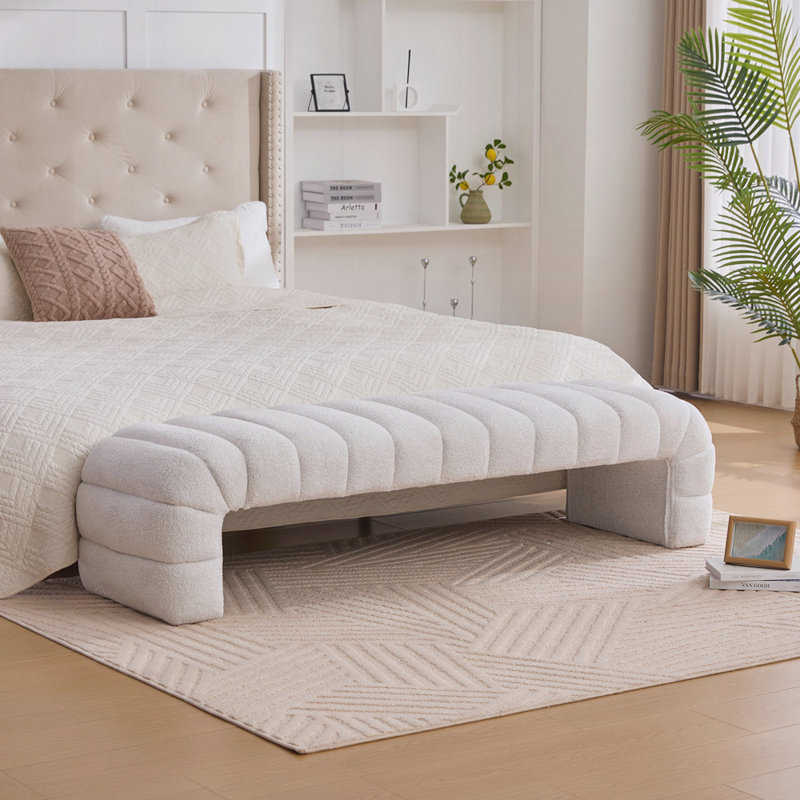 69.7"wide Modern Upholstered Bench, Ivory