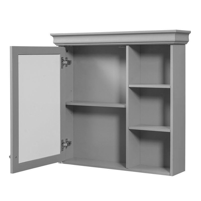 Armoire de rangement murale de 30 pouces avec porte miroir, Gris