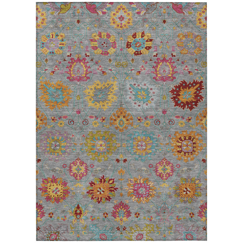 Machine Washable Indoor/Outdoor Mattera ACN2288 Damask Rug, Rectangle 10' x 14'