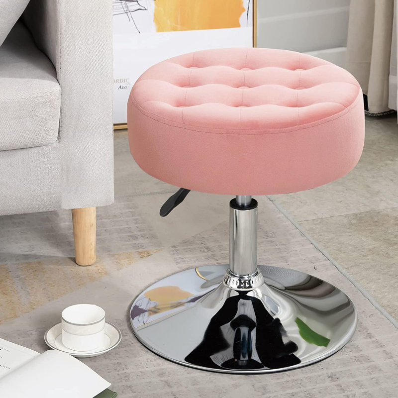Modern Swivel Adjustable Height Accent Stool, Light Pink Velvet