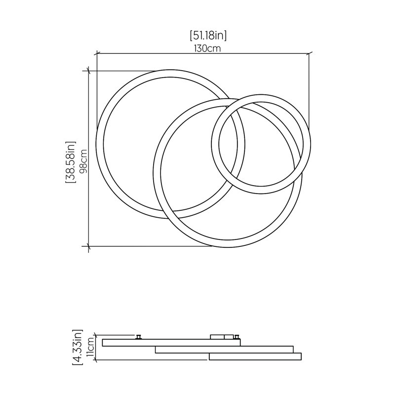 Plafonnier encastré 1 lumière DEL Naiá, Teck, H 4,29 po x l 50,7 po x P 38,22 po