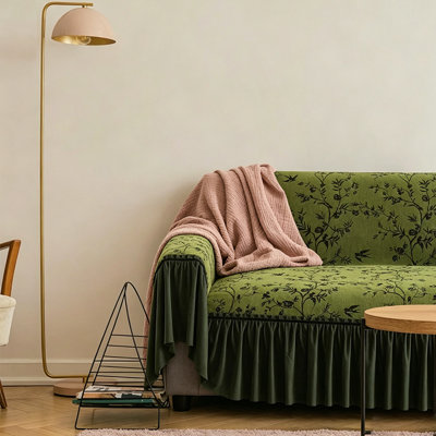 Washable Green Chenille Sofa Cover, Anti-Scratch Stain Resistant Furniture Protector for Pets