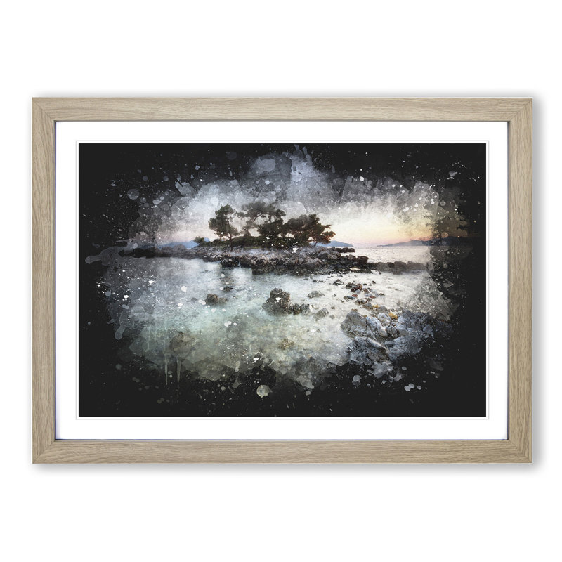 Rocky Island Paint Splash - Picture Frame Graphic Art, 48cm H x 65cm W x 2cm D, Oak Framed