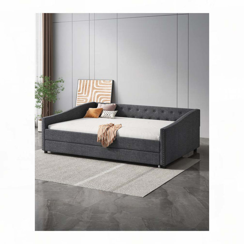 Upholstered Tufted Daybed with Trundle, Twin, Dark Gray Incorrect