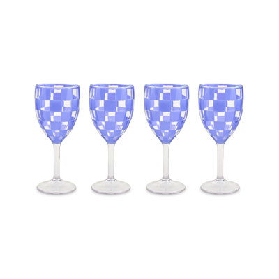 Blue Check Acrylic Wine Goblets