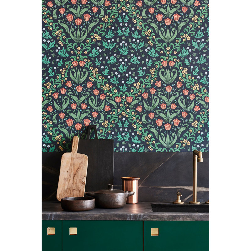 Floral Wallpaper Roll, Green/Purple