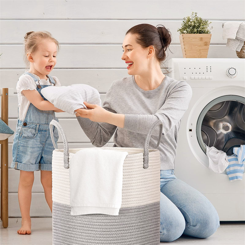 Fabric Laundry Hamper with Handles, Grey