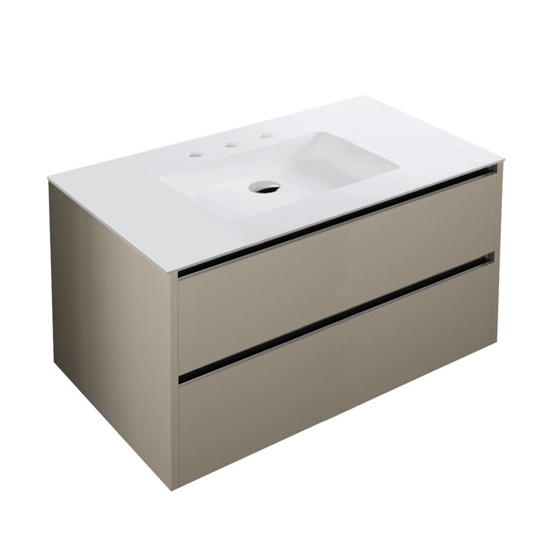 Kubitop 36'' L Bathroom Sink, Matte White, 3 Hole - 8" Centers