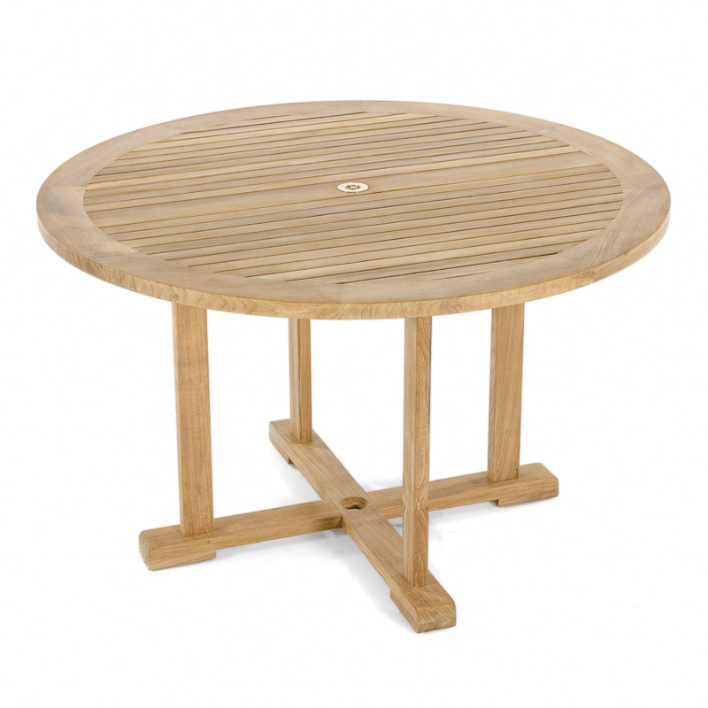 48" Round Brown Teak Outdoor Dining Table