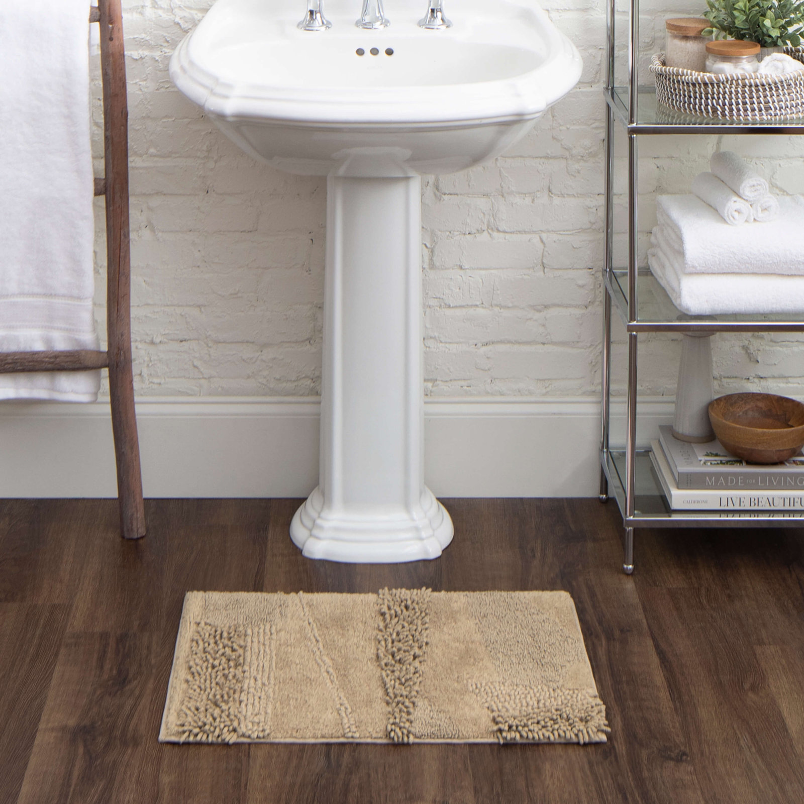 Laverne Cotton Bath Rug, 21" W x 34" L, Taupe