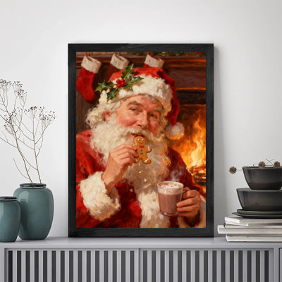 Black Framed Vintage Christmas Mural Santa Claus Wall Art Retro Style Framed Prints