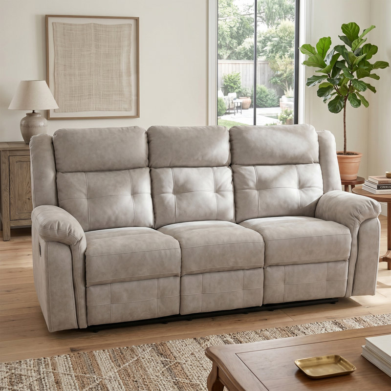 Bonachea 3 Seater Reclining Sofa, Light Grey