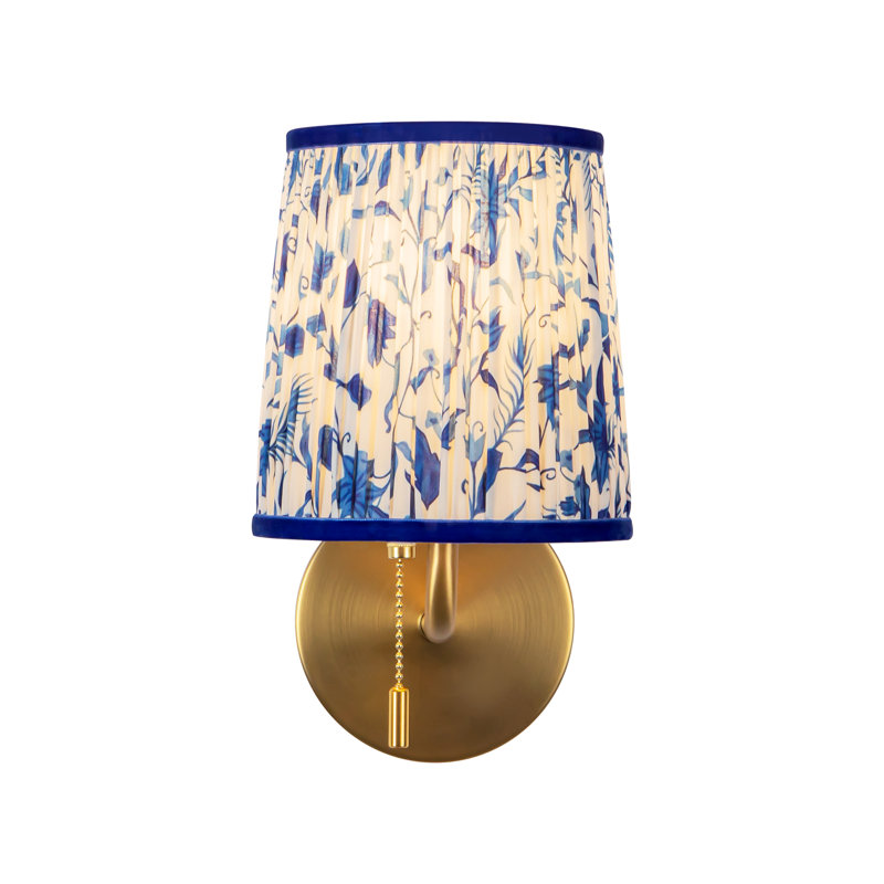 Luminaire mural / pour salle de bain Andrewson en or brossé 10 po avec abat-jour en lin plissé bleu à motif Andrewson