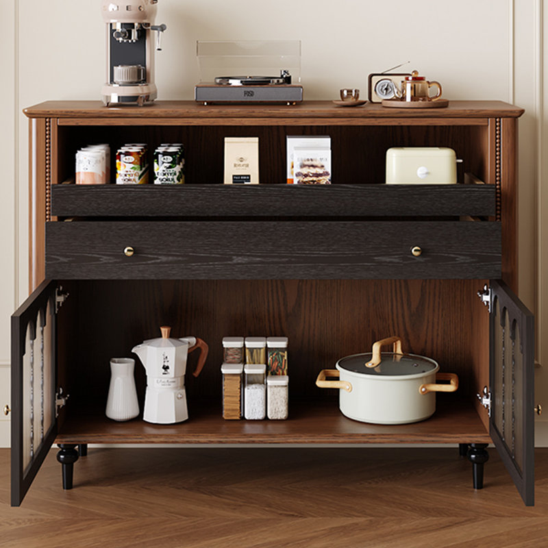 Buffet décoratif rétro en bois massif noir, H 39,37 po x l 43,31 po x P 15,75 po