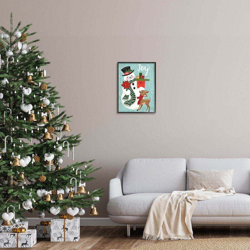 Joy Joy Snowman Holiday at-124, H 20 po x l 16 po x P 1,5 po, Giclée encadrée noir minuit