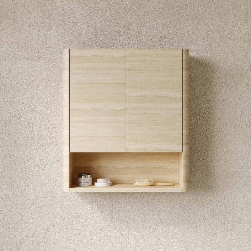Wall-Mounted Over-the-Toilet Storage Cabinet – Doors, Shelf & Open Compartment for Bathroom/Kitchen/Laundry Room, Beige
