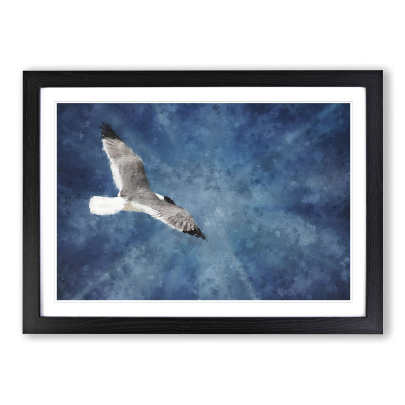 Seagull in Flight Vol.1 - Picture Frame Graphic Art on MDF, Black Framed, 27cm H x 36cm W x 2cm D