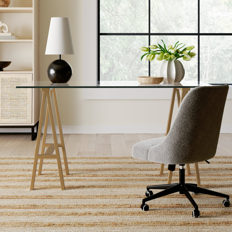 Kapri Tigerlily Glass Desk, 30" H x 55" W x 30" D, Brushed Brass