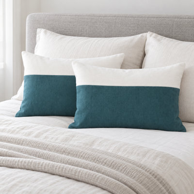 Boho Teal & White Striped Textured 2-Piece Pillow Cover Set