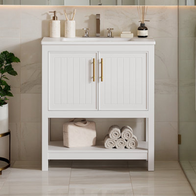 30" Single Bathroom Vanity with Ceramic Top and Bottom Open Shelf