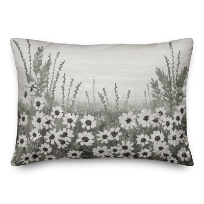 Moody Floral Daisy Field Outdoor Throw Pillow