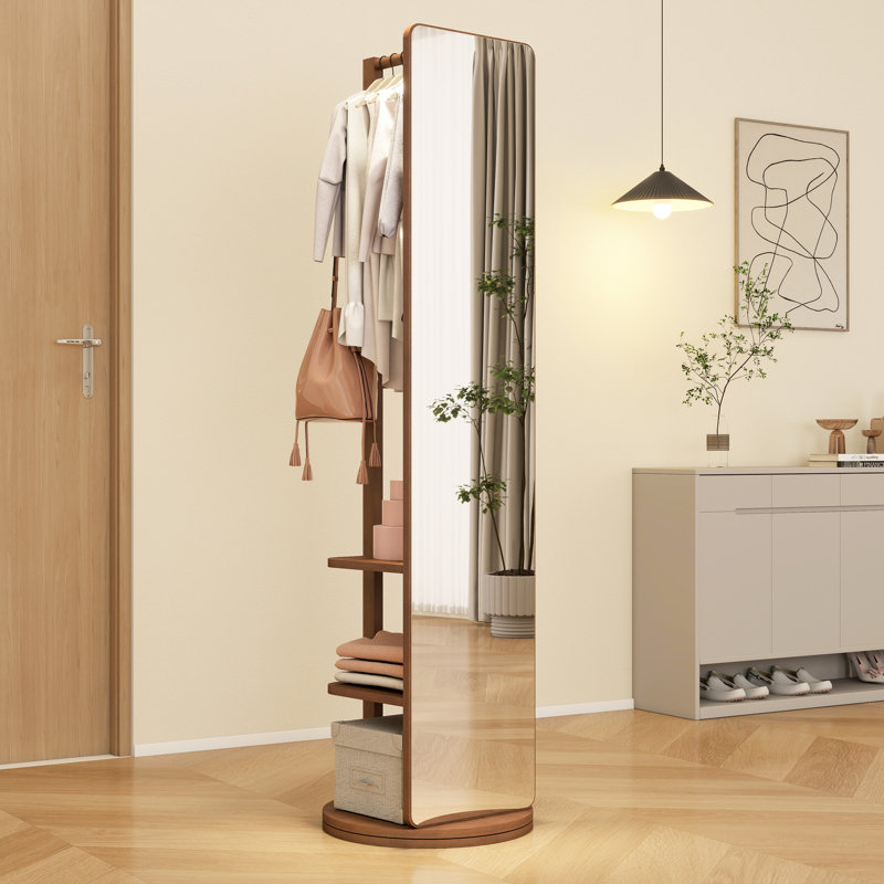 Miroir pleine grandeur en bois massif et en caoutchouc, noyer 65,7 x 17,7 po, avec chambre / salon en verre de 13,7 po de largeur, accessoire économiseur d'espace noyer 65,7 x 17,7 po, fait de verre, ornement