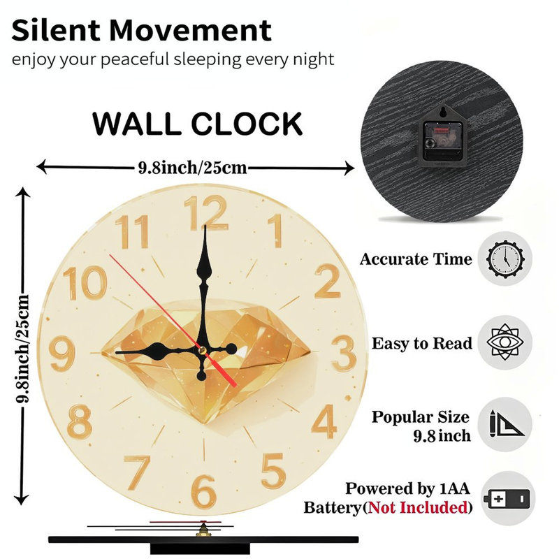 Diamant doré sur horloge