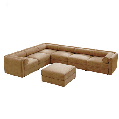 Modern 6-Piece Modular Sectional Sofa With Storage Soft Camel  Chenille Fabric  Contemporary Cylindrica Design For Living Room