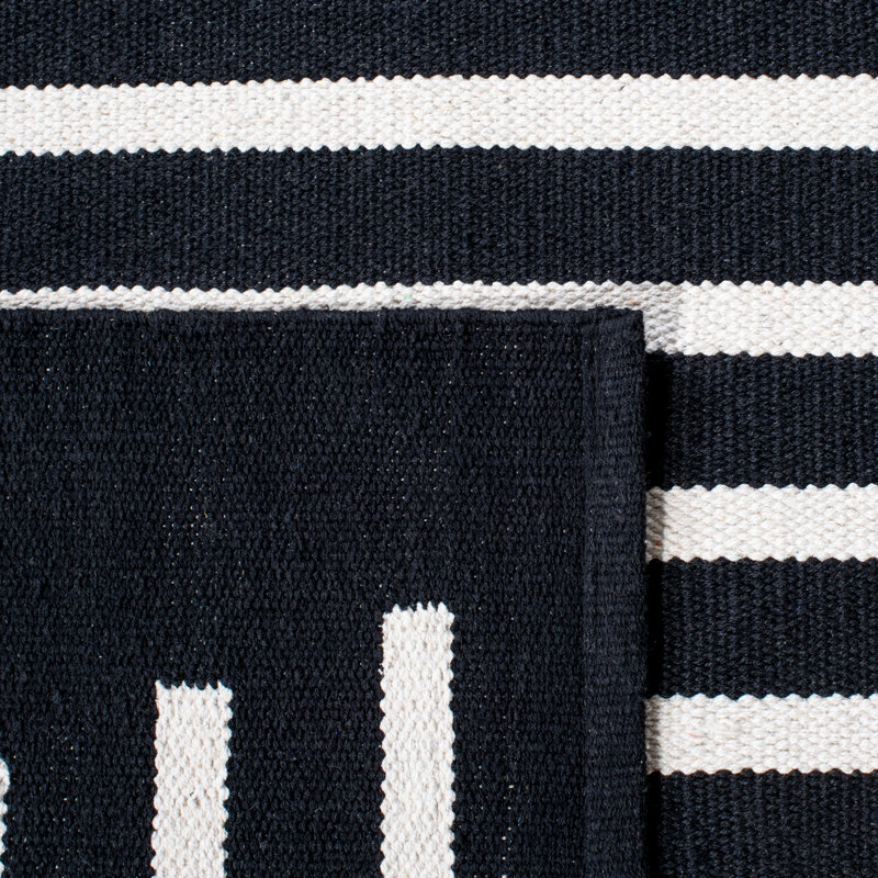 Estiben Striped Cotton Area Rug in Black/Ivory, Rectangle 6' x 9'