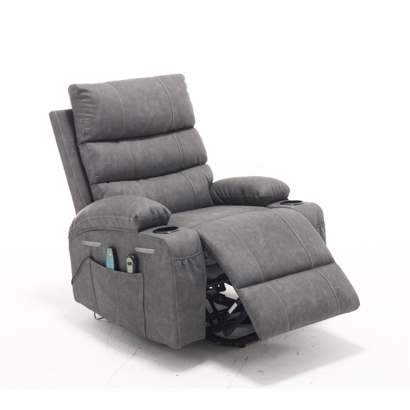 Electric Power Lift Recliner Chair With 8-Point Vibration Massage, Lumbar Heat Therapy, And Remote Control, Gray