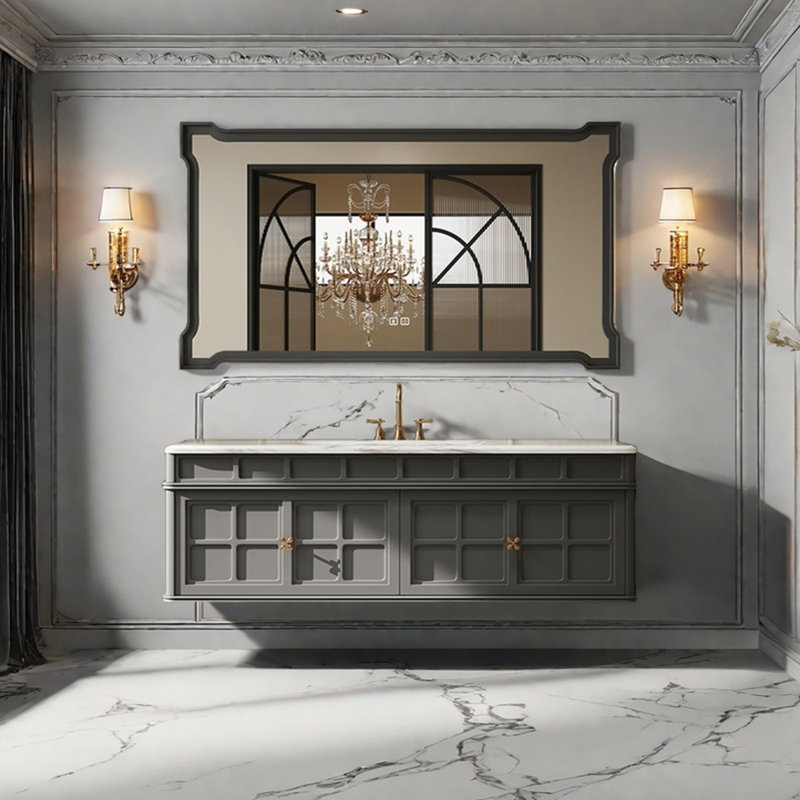 Armoire de salle de bain rétro française, H 19,6 po x l 55 po x P 21,6 po