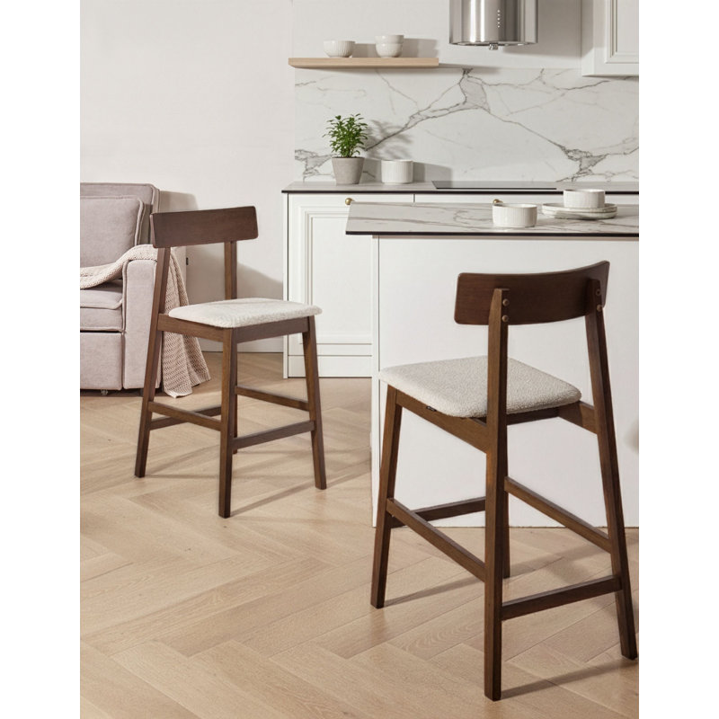 Upholstered Counter Stool with Solid Wood Frame, White