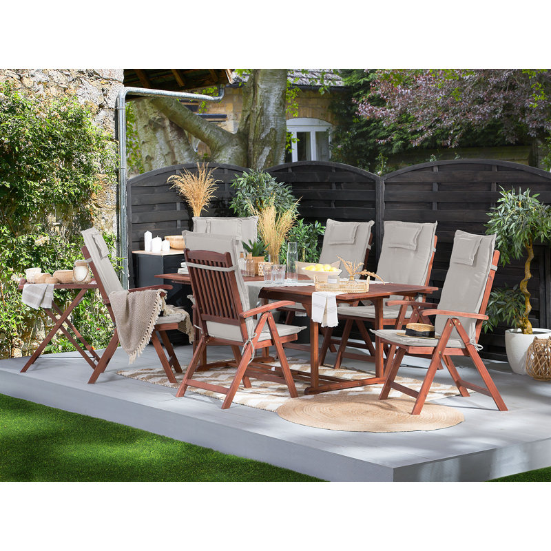 Brodbeck 6 - Person Acacia Wood Patio Dining Set with Extendable Rectangular Table , Cushions Included
